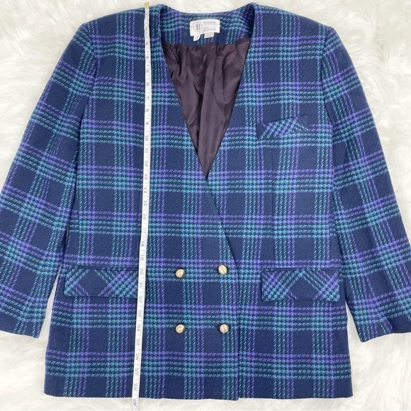 VINTAGE Jeremy Scott Double Breasted Plaid Wool Blazer - Picture 3 of 10